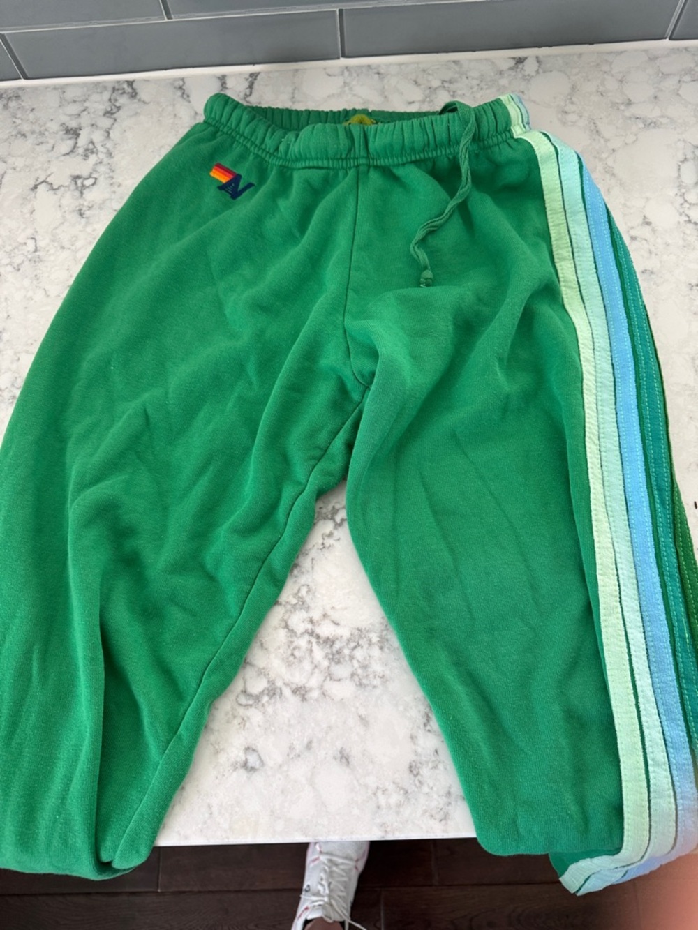 Womens Green Fleece aviator nation Sweatpants with Side Stripes
